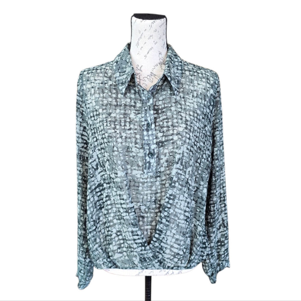CAbi Green Patterned Blouse